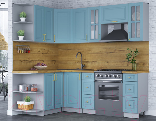 Изображение товара Кухонный гарнитур Интерлиния Мила Шато 1.5x2.2 левая (океан/океан/дуб бунратти)