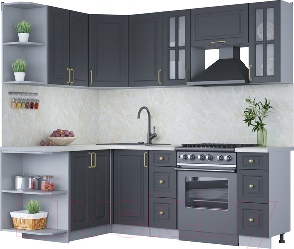 Изображение товара Кухонный гарнитур Интерлиния Мила Шато 1.5x2.2 левая (пепел/пепел/опал светлый)