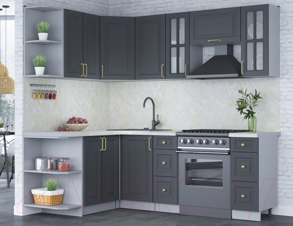 Изображение товара Кухонный гарнитур Интерлиния Мила Шато 1.5x2.2 левая (пепел/пепел/опал светлый)