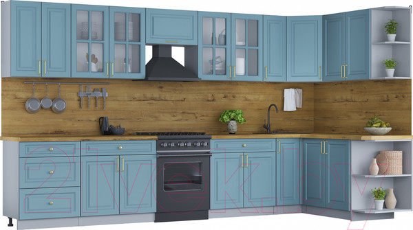 Изображение товара Кухонный гарнитур Интерлиния Мила Шато 1.7x3.7 правая (океан/океан/дуб бунратти)