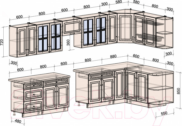 Изображение товара Кухонный гарнитур Интерлиния Мила Шато 1.7x3.7 правая (пепел/пепел/опал светлый)