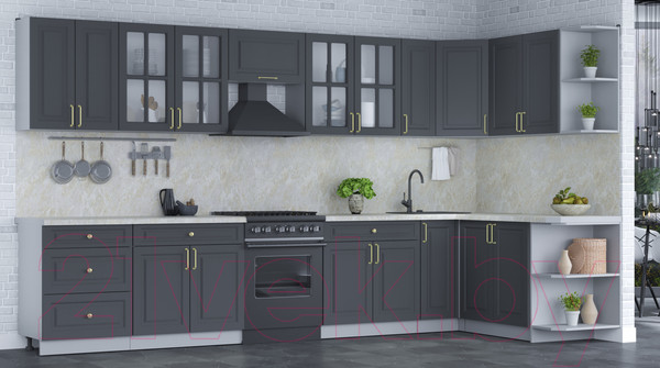 Изображение товара Кухонный гарнитур Интерлиния Мила Шато 1.7x3.7 правая (пепел/пепел/опал светлый)