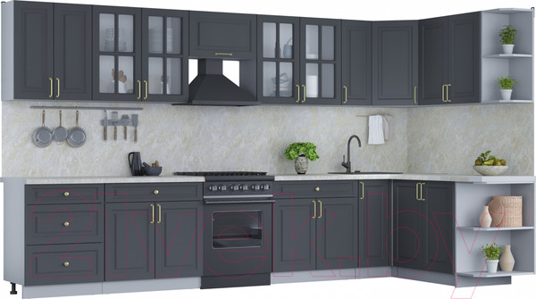 Изображение товара Кухонный гарнитур Интерлиния Мила Шато 1.7x3.7 правая (пепел/пепел/опал светлый)