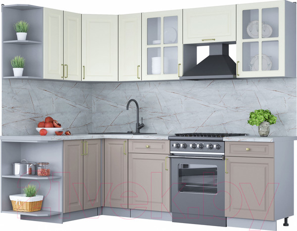 Изображение товара Кухонный гарнитур Интерлиния Мила Шато 1.5x2.5 левая (белый/луна/серый каспий)