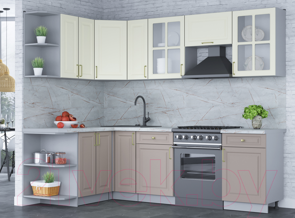 Изображение товара Кухонный гарнитур Интерлиния Мила Шато 1.5x2.5 левая (белый/луна/серый каспий)