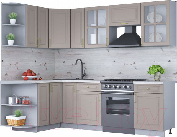 Изображение товара Кухонный гарнитур Интерлиния Мила Шато 1.5x2.5 левая (луна/луна/бискайская сосна)