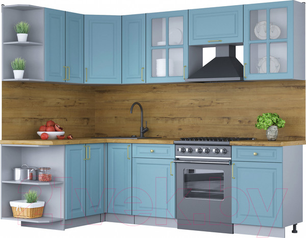 Изображение товара Кухонный гарнитур Интерлиния Мила Шато 1.5x2.5 левая (океан/океан/дуб бунратти)
