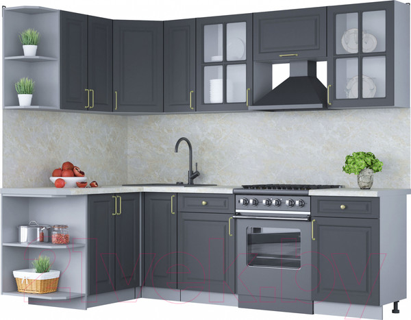 Изображение товара Кухонный гарнитур Интерлиния Мила Шато 1.5x2.5 левая (пепел/пепел/опал светлый)