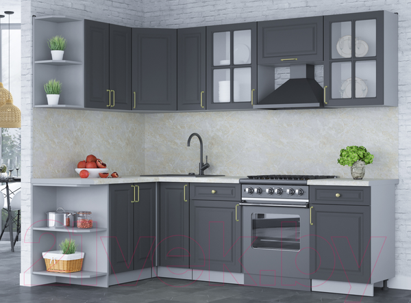 Изображение товара Кухонный гарнитур Интерлиния Мила Шато 1.5x2.5 левая (пепел/пепел/опал светлый)