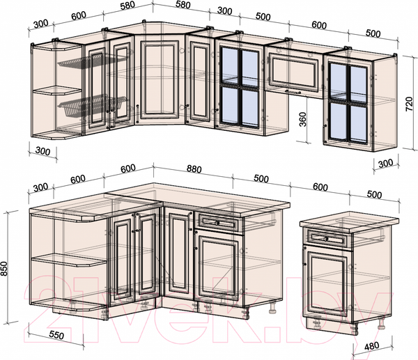 Изображение товара Кухонный гарнитур Интерлиния Мила Шато 1.5x2.5 левая (пепел/пепел/опал светлый)