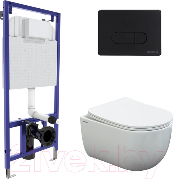 Изображение товара Унитаз подвесной с инсталляцией Berges Ventas Rimless / 043238 (с сиденьем)