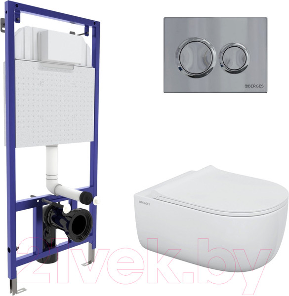 Изображение товара Унитаз подвесной с инсталляцией Berges Ego XL Rimless / 043302 (с сиденьем)