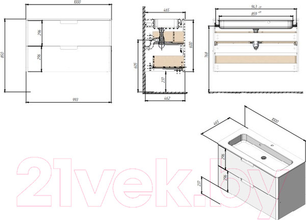 Изображение товара Тумба с умывальником Briz Прато Грэй 100 / 240 03-18100-16 00 ГР (темно-серый матовый)