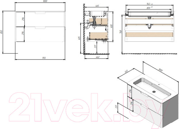 Изображение товара Тумба с умывальником Briz Прато Лайт 100 / 240 03-18100-16 00 ЛТ (светло-серый матовый)