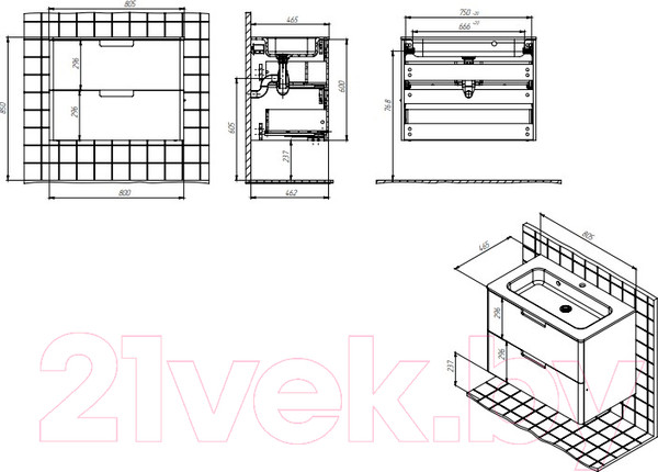 Изображение товара Тумба с умывальником Briz Прато Лайт 80 / 240 03-18080-16 00 ЛТ (светло-серый матовый)