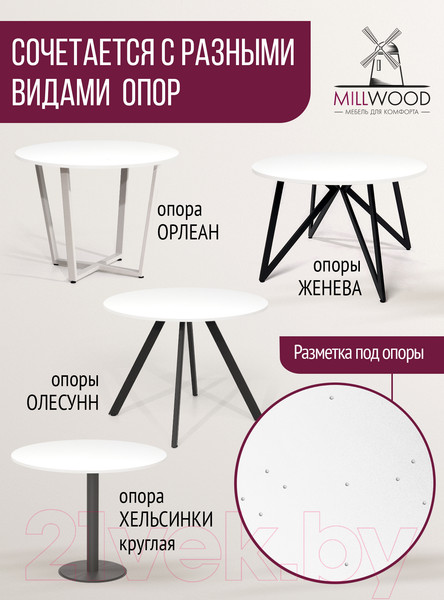 Изображение товара Столешница для стола Millwood D90x18 (белый)