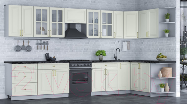 Изображение товара Кухонный гарнитур Интерлиния Мила Шато 1.7x3.7 правая (белый/белый/кастилло темный)