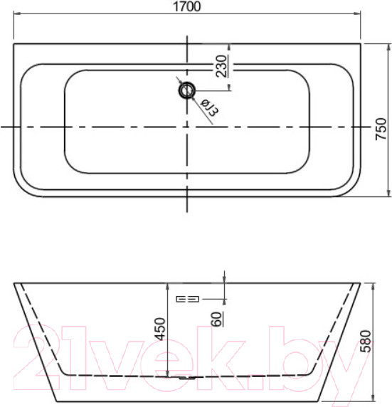 Изображение товара Ванна акриловая Aquatek Элегия 170x75 AQ-113775Wt (с ножками и сливом)