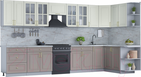 Изображение товара Кухонный гарнитур Интерлиния Мила Шато 1.7x3.8 правая (белый/луна/серый каспий)