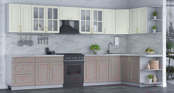 Изображение товара Кухонный гарнитур Интерлиния Мила Шато 1.7x3.8 правая (белый/луна/серый каспий)