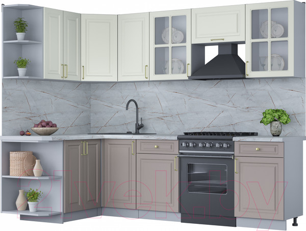 Изображение товара Кухонный гарнитур Интерлиния Мила Шато 1.5x2.6 левая (белый/луна/серый каспий)