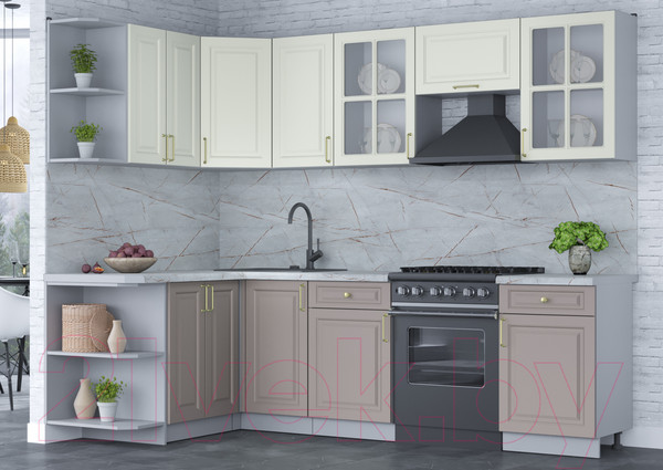 Изображение товара Кухонный гарнитур Интерлиния Мила Шато 1.5x2.6 левая (белый/луна/серый каспий)