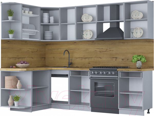 Изображение товара Кухонный гарнитур Интерлиния Мила Шато 1.5x2.6 левая (пепел/пепел/опал светлый)