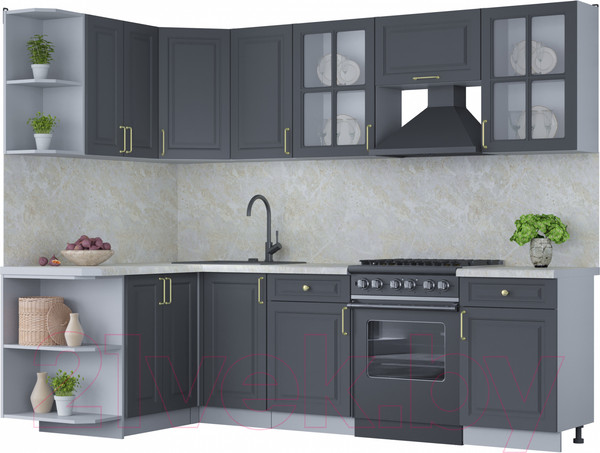 Изображение товара Кухонный гарнитур Интерлиния Мила Шато 1.5x2.6 левая (пепел/пепел/опал светлый)