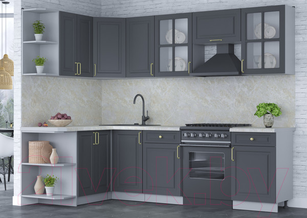 Изображение товара Кухонный гарнитур Интерлиния Мила Шато 1.5x2.6 левая (пепел/пепел/опал светлый)