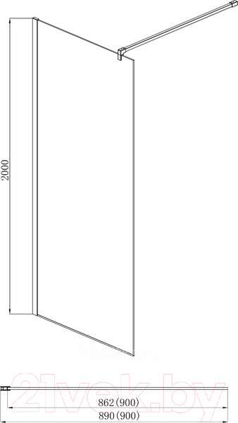 Изображение товара Душевая стенка Aquatek 90x200 / AQ WIW 09020BL (черный/прозрачное стекло)