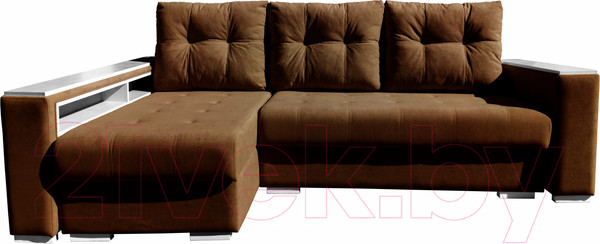 Изображение товара Диван угловой Bobrovmebel Влада 8/2дн левый накладки + полка и пенал (микровелюр симпл 45 коричневый)
