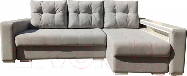 Изображение товара Диван угловой Bobrovmebel Влада 8/2дн правый накладки + полка и пенал (микровелюр симпл 30 светло-серый)