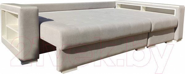 Изображение товара Диван угловой Bobrovmebel Влада 8/2дн правый накладки + полка и пенал (микровелюр симпл 30 светло-серый)