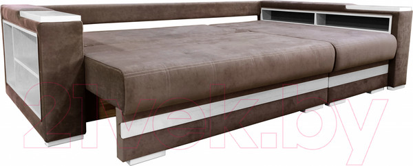 Изображение товара Диван угловой Bobrovmebel Влада 8/2тнц правый ТНЦ + полка и пенал (микровелюр симпл 45 коричневый)