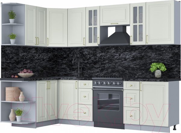 Изображение товара Кухонный гарнитур Интерлиния Мила Шато 1.5x2.7 левая (белый/белый/кастилло темный)