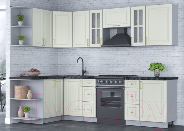 Изображение товара Кухонный гарнитур Интерлиния Мила Шато 1.5x2.7 левая (белый/белый/кастилло темный)