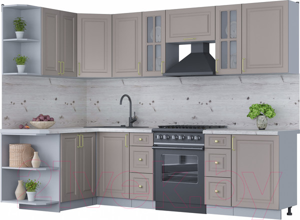 Изображение товара Кухонный гарнитур Интерлиния Мила Шато 1.5x2.7 левая (луна/луна/бискайская сосна)