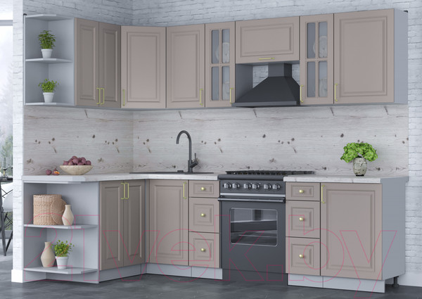 Изображение товара Кухонный гарнитур Интерлиния Мила Шато 1.5x2.7 левая (луна/луна/бискайская сосна)