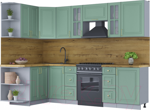 Изображение товара Кухонный гарнитур Интерлиния Мила Шато 1.5x2.7 левая (мята/мята/дуб бунратти)