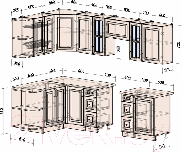 Изображение товара Кухонный гарнитур Интерлиния Мила Шато 1.5x2.7 левая (белый/мята/бискайская сосна)