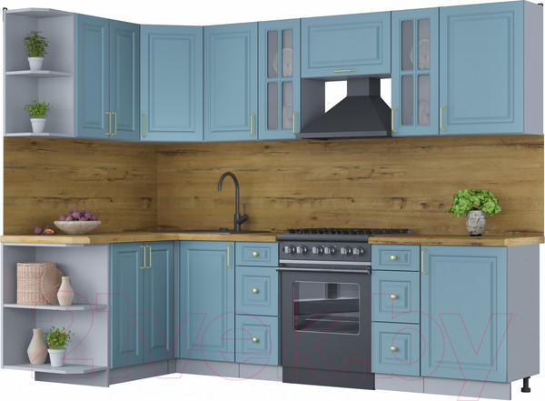 Изображение товара Кухонный гарнитур Интерлиния Мила Шато 1.5x2.7 левая (океан/океан/дуб бунратти)