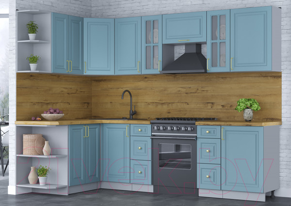 Изображение товара Кухонный гарнитур Интерлиния Мила Шато 1.5x2.7 левая (океан/океан/дуб бунратти)
