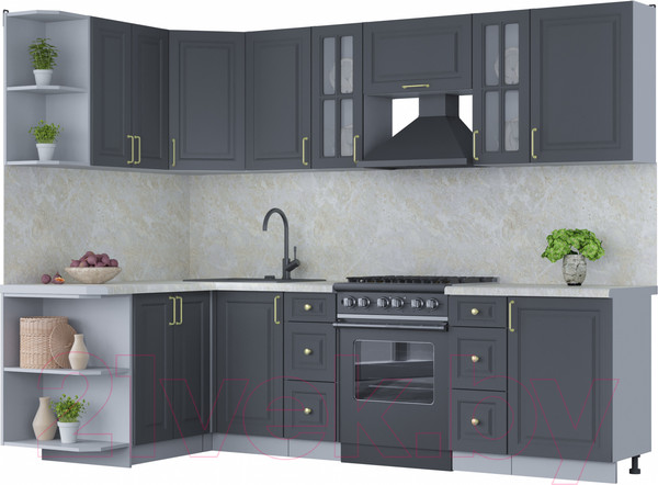 Изображение товара Кухонный гарнитур Интерлиния Мила Шато 1.5x2.7 левая (пепел/пепел/опал светлый)