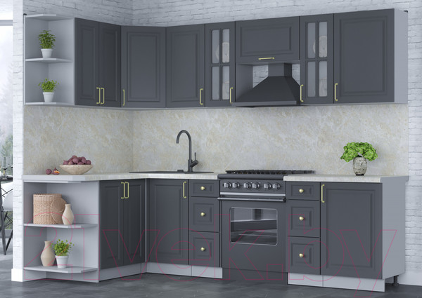 Изображение товара Кухонный гарнитур Интерлиния Мила Шато 1.5x2.7 левая (пепел/пепел/опал светлый)