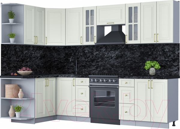 Изображение товара Кухонный гарнитур Интерлиния Мила Шато 1.5x2.8 левая (белый/белый/кастилло темный)