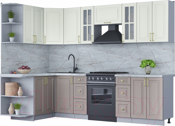 Изображение товара Кухонный гарнитур Интерлиния Мила Шато 1.5x2.8 левая (белый/луна/серый каспий)