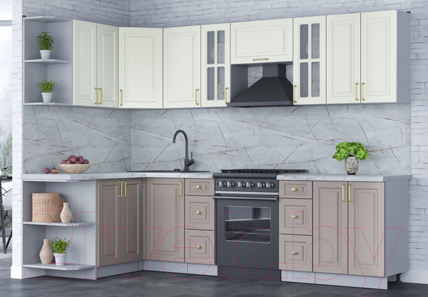 Изображение товара Кухонный гарнитур Интерлиния Мила Шато 1.5x2.8 левая (белый/луна/серый каспий)