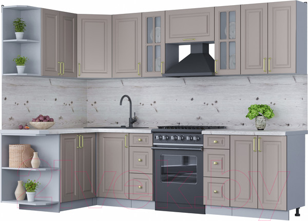 Изображение товара Кухонный гарнитур Интерлиния Мила Шато 1.5x2.8 левая (луна/луна/бискайская сосна)