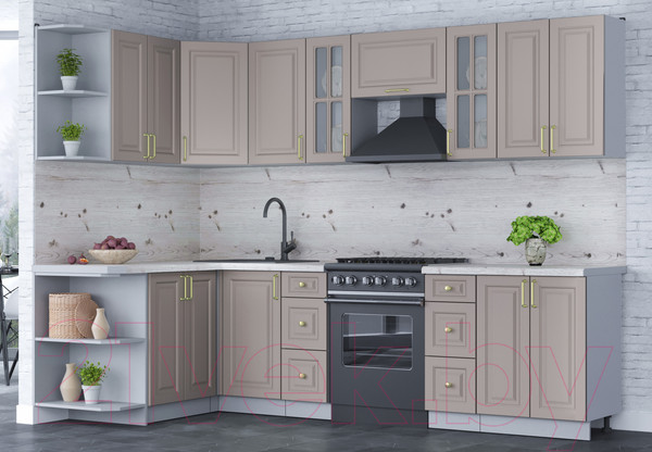 Изображение товара Кухонный гарнитур Интерлиния Мила Шато 1.5x2.8 левая (луна/луна/бискайская сосна)