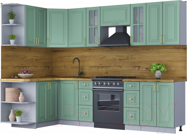 Изображение товара Кухонный гарнитур Интерлиния Мила Шато 1.5x2.8 левая (мята/мята/дуб бунратти)